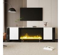 boorbin Mueble bajo para TV con chimenea eléctrica, efecto llama, sin función de calefacción, alto brillo, color a juego (blanco y negro, 165 x 32 x 55 cm)