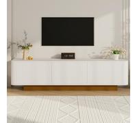 boorbin Mueble bajo para TV moderno con espacio de almacenamiento, diseño redondeado, gestión de cables, parte frontal de textura, color blanco - Consola multimedia de MDF para salón (170 x 40 x 47 cm