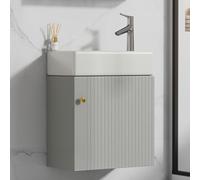 boorbin Mueble de baño con armario bajo lavabo de 46 cm, mueble para lavabo colgante, pequeño mueble de baño para invitados (gris y blanco)