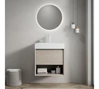 boorbin Mueble de baño de 55 cm con lavabo integral de resina rectangular blanca, armario de madera contrachapada con un cajón y un estante abierto, premontado (roble claro color de grano de madera -1