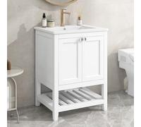 boorbin Mueble de baño individual con armario bajo 60 cm con lavabo de cerámica (blanco)
