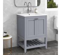boorbin Mueble de baño individual con armario bajo de 60 cm con lavabo de cerámica (gris claro)