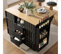 boorbin Mueble de cocina, carrito de servicio con vetas de madera, carrito de cocina con ruedas y encimera, carrito de cocina con estante para especias y toallero, isla de cocina con puertas