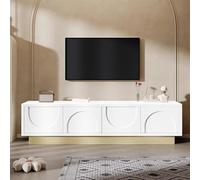 boorbin Mueble de TV blanco moderno con vetas de madera - 175 cm - Diseño de curva minimalista - Espacio de almacenamiento suficiente y gestión de cables (175 x 40 x 42 cm)