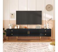 boorbin Mueble de TV con panel bajo con puerta texturizada, mueble de TV con cajones, asas doradas y patas doradas (negro)