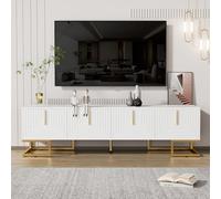 boorbin Mueble de TV con puerta texturizada, mueble de TV con cajones, asas doradas y patas doradas (blanco)
