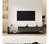 boorbin Mueble de TV de alto brillo, muebles de salón de alto brillo, particiones de cristal e iluminación LED variable. Combina un estilo rústico natural con un diseño moderno (negro)