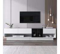 boorbin Mueble de TV de color blanco brillante y negro, diseño de bloqueo de colores, cajones, compartimentos, varios espacios de almacenamiento (blanco y negro, 190 x 40 x 42 cm)