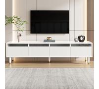 boorbin Mueble de TV moderno con aspecto de madera de 178 cm, diseño minimalista, gran almacenamiento, 4 cajones, MDF y acrílico, ideal para salón, resistente, elegante y versátil (blanco)