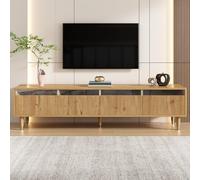 boorbin Mueble de TV moderno con aspecto de madera de 178 cm, diseño minimalista, gran almacenamiento, 4 cajones, MDF y acrílico, ideal para salón, resistente, elegante y versátil (color madera)