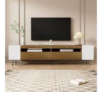 boorbin Mueble de TV moderno con diseño sencillo y con gran espacio de almacenamiento, color blanco y madera