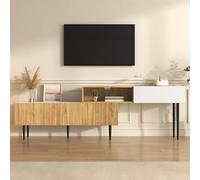 boorbin Mueble de TV moderno con longitud ajustable, diseño modular de 2 piezas, aspecto de madera + blanco mate, patas de metal negras, muebles de salón multifuncionales