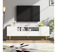boorbin Mueble de TV moderno con patas doradas y borde dorado (negro y oro)