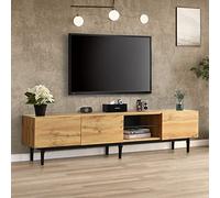 boorbin Mueble de TV moderno con vetas de madera, luces LED variables, 175 x 31 x 41 cm
