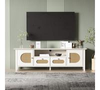 boorbin Mueble de TV pintado y biselado, puertas de ratán curvadas y cajones, con compartimentos abiertos (160 x 38 x 50 cm)