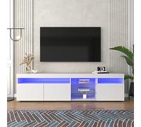 boorbin Mueble moderno para TV, panel brillante, iluminación LED variable, salón y comedor, 180 cm (blanco)