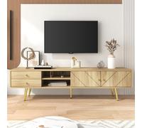 boorbin Mueble para TV de 160 cm con patas doradas, dos cajones y puertas de diseño único (color madera, 160 x 36 x 42 cm)