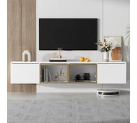 boorbin Mueble para TV de 170 cm - Estilo minimalista blanco, montaje de pie y pared, 4 puertas (2 puertas de vidrio), versátil montaje, perfecto para sala de estar (170 x 33 x 40 cm)