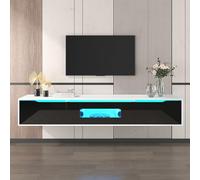 boorbin Mueble para TV de alto brillo, color a juego con blanco y negro, con iluminación LED que cambia de color (negro y blanco, 190 x 40 x 42 cm)