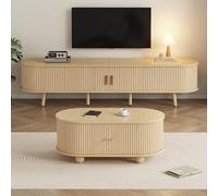 boorbin Mueble para TV de salón con espacio de almacenamiento + combinación de mesa de café, combinación ovalada en color madera original, MDF (color madera, 175 x 40 x 42 + 100 x 50 x 40 cm)
