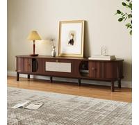 boorbin Mueble para TV - Mueble para TV con puertas de madera natural y cajones de ratán. Soluciones de almacenamiento natural para un ambiente rústico