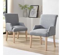 boorbin Silla de comedor de lino, juego de 2 con patas de madera maciza, con reposabrazos, cojín grueso, patas ajustables, silla de dormitorio, silla de cocina, silla de salón (gris, 61 x 51 x 88 cm)