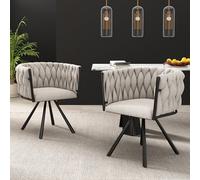 boorbin Silla de comedor de lino, silla giratoria de lujo brillante para salón o dormitorio, silla giratoria de ocio con cuatro patas de soporte de metal, lino beige y negro (2, negro)