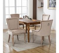 boorbin Silla de comedor de lujo (silla de cocina, silla de salón, 2 unidades), tapizada con cabeza de clavo, patas de madera maciza, tapizado en terciopelo, beige (4)