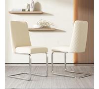 boorbin Silla de comedor de terciopelo, lujosa, para salón, dormitorio, salón, diseño con respaldo de diamante, patas de soporte de metal plateado (2, beige)