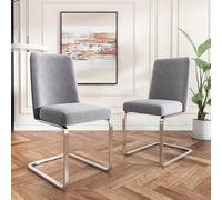 boorbin Silla de comedor de terciopelo, lujosa, para salón, dormitorio, salón, diseño de espalda de diamante, con patas de soporte de metal plateado (2, gris)