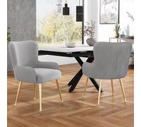 boorbin Silla de comedor de terciopelo,lujoso, sala de estar, dormitorio, silla de salón con cuatro patas de soporte de metal dorado, Con reposabrazos y pies ajustables, Soporte lumbar,gris (2)