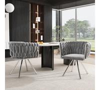 boorbin Silla de comedor de terciopelo, silla giratoria de lujo brillante para sala de estar o dormitorio, silla giratoria de ocio con cuatro patas de soporte de metal, gris+plata (2, gris)