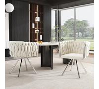 boorbin Silla de comedor de terciopelo, silla giratoria de lujo brillante para salón o dormitorio, silla giratoria con cuatro patas de metal, beige+plata (2, beige)
