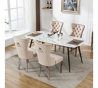 boorbin Silla de comedor, silla de cocina, silla de salón con aldaba única en la parte posterior, silla tapizada con cabezal de clavo, patas de soporte de metal, funda de terciopelo (4, beige)
