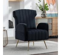 boorbin Silla decorativa de terciopelo Wingback con patas de oro metálico, sillón acolchado, silla lateral, sofá individual, sala de estar, dormitorio, oficina, silla de lectura suave y cómoda (negro)