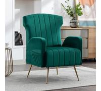 boorbin Silla decorativa de terciopelo Wingback con patas de oro metálico, sillón acolchado, silla lateral, sofá individual, sala de estar, dormitorio, oficina, silla de lectura suave y cómoda (verde