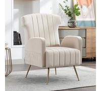boorbin Silla decorativa de terciopelo Wingback con patas de oro metálico, sillón acolchado, silla lateral, sofá individual, sala de estar, dormitorio, oficina, silla de lectura suave y cómoda (beige)