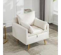 boorbin Silla otomana de terciopelo minimalista con espacio de almacenamiento, cojín decorativo y reposabrazos con patas de metal doradas (beige)