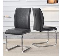 boorbin Sillas de comedor con piel de caballo loca gris, juego de 2 sillas de salón, sillas tapizadas con patas de metal plateadas, estilo europeo elegante, para cocina, comedor, salón (2, gris oscuro