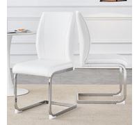 boorbin Sillas de comedor con piel de caballo loca gris, juego de 2 sillas de salón, sillas tapizadas con patas de metal plateadas, estilo europeo elegante, para cocina, comedor, salón (2, blanco)
