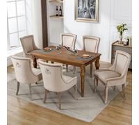 boorbin Sillas de comedor de lujo (silla de cocina, silla de salón, 2 unidades), tapizada con cabeza de clavo, patas de madera maciza, tapizado de terciopelo, beige (6)