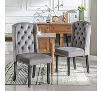 boorbin Sillas de comedor de terciopelo con patas de roble, botón, aldaba cromado y adorno para cabeza de clavo, silla de dormitorio, cocina, salón, salón, silla de ocio (2, gris)