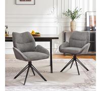 boorbin Sillas de comedor, Giratorio 360°, Sillón de salón, Sherpa, Asiento suave, Cojín ancho, Estructura de hierro, Gris (2)