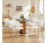 boorbin Sillas de comedor, Silla de sofá sillón de salón,Sillón con reposabrazos,Tela de felpa de cordero,Cojín de asiento grueso (4, beige)
