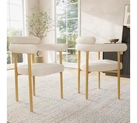 boorbin Sillas de comedor, Sillas de comedor modernas y simples de ante beige, cómodos asientos de anillo, adecuados para comedor, sala de estar y estudio, patas de silla doradas (2)