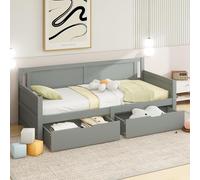 boorbin Sofá cama 90 x 200, cama individual con dos estantes, marco de madera maciza, cama juvenil, cuna (gris)