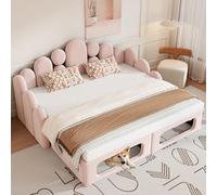 boorbin Sofá cama acolchado con cama para mascotas, cama acolchada multifuncional 2 en 1 de 180 x 200 cm, cama tapizada con tela de terciopelo suave, somier de láminas y respaldo (rosa)