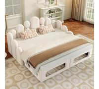 boorbin Sofá cama acolchado con cama para mascotas, cama acolchada multifuncional 2 en 1 de 180 x 200 cm, cama tapizada con tela de terciopelo suave, somier de listones y respaldo (beige)