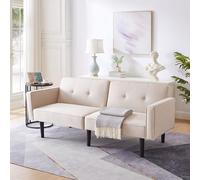 boorbin Sofá cama ajustable multifuncional 2 en 1, sofá de dos plazas, respaldo doble ajustable independientemente, con función de sueño, tela de lino de algodón (beige)