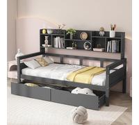 boorbin Sofá cama, cajones y estantes, somier, cuna, cama individual, cama de madera maciza, 90 x 200 cm (gris)